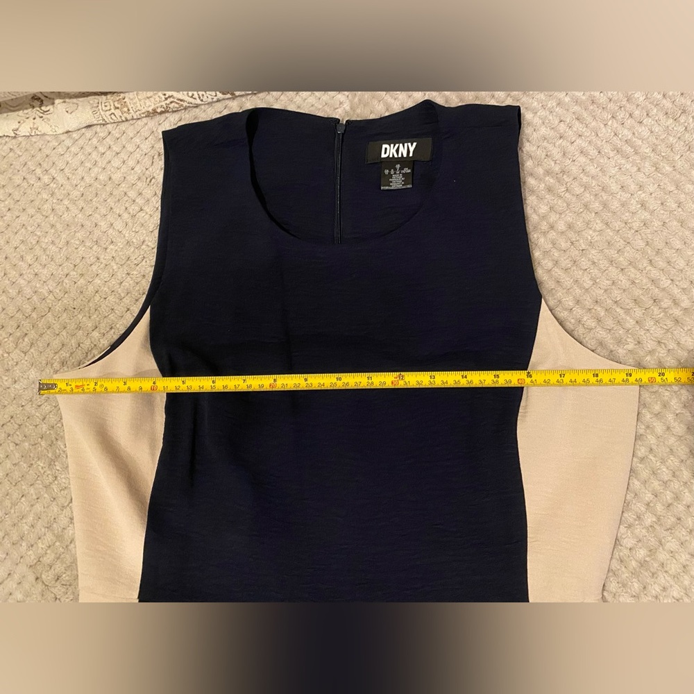DKNY Women's Navy Blue & Cream Sleeveless Tie-Waist A-Line Midi Dress (Size 12) - Picture 11 of 14